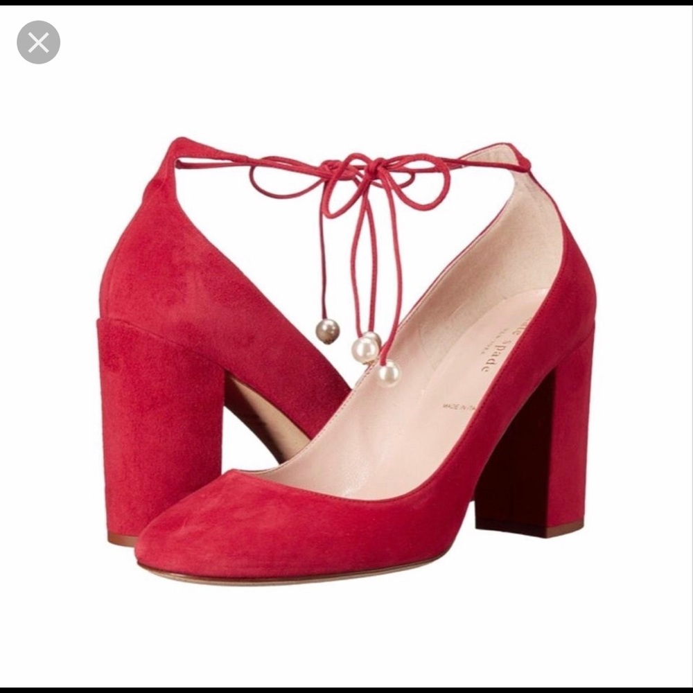 Kate Spade Gena Suede Ankle Wrap Block Heels (red)